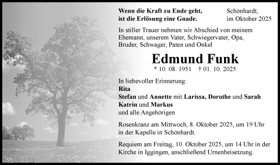 Traueranzeige von Edmund Funk von Gmünder Tagespost
