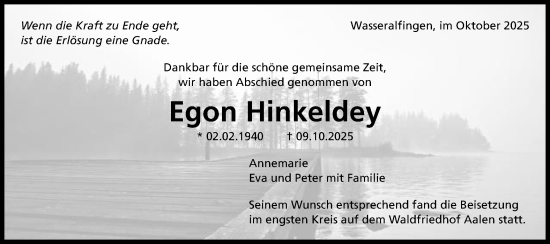Traueranzeige von Egon Hinkeldey von Schwäbische Post