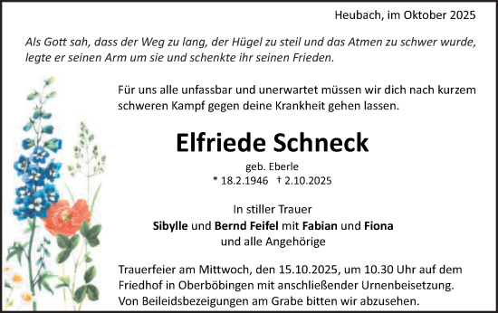 Traueranzeige von Elfriede Schneck von Gmünder Tagespost