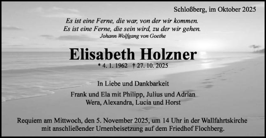 Traueranzeige von Elisabeth Holzner von Schwäbische Post