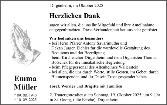 Traueranzeige von Emma Müller von Schwäbische Post