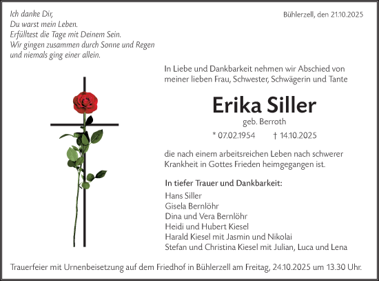 Traueranzeige von Erika Siller von Schwäbische Post