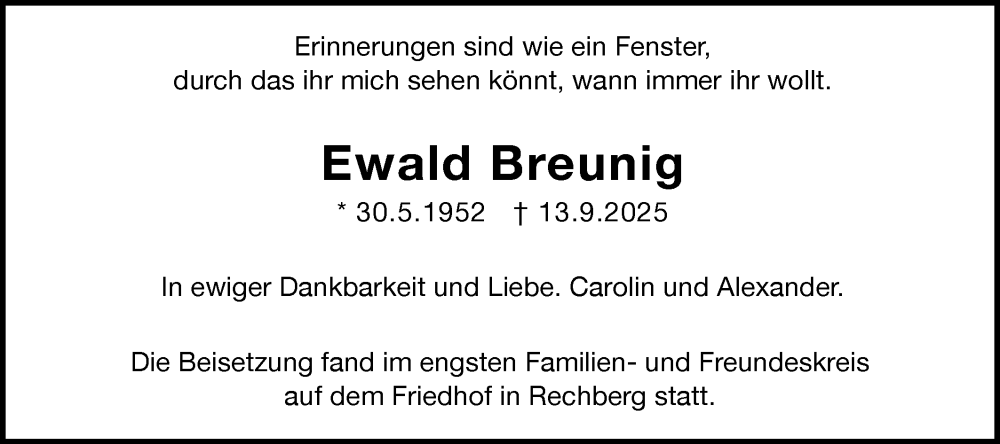  Traueranzeige für Ewald Breunig vom 04.10.2025 aus Gmünder Tagespost