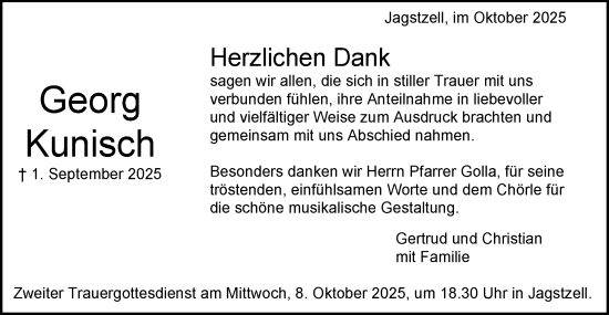 Traueranzeige von Georg Kunisch von Schwäbische Post