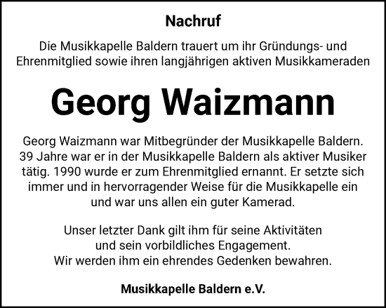 Traueranzeige von Georg Waizmann von Schwäbische Post
