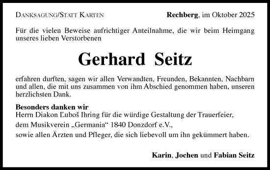 Traueranzeige von Gerhard Seitz von Gmünder Tagespost