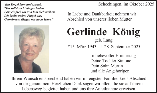 Traueranzeige von Gerlinde König von Gmünder Tagespost