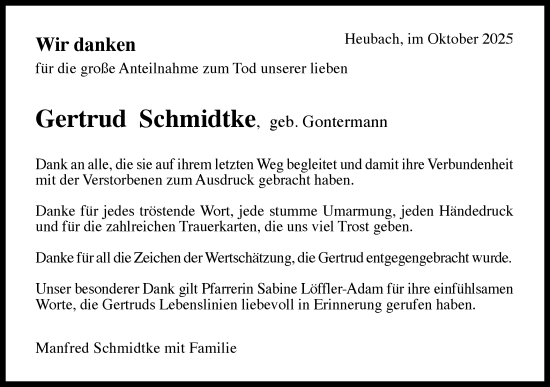 Traueranzeige von Gertrud Schmidtke von Gmünder Tagespost