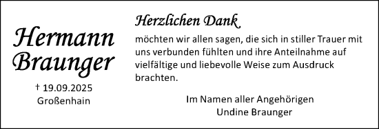 Traueranzeige von Hermann Braunger von Schwäbische Post