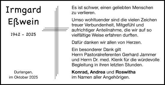 Traueranzeige von Irmgard Eßwein von Gmünder Tagespost