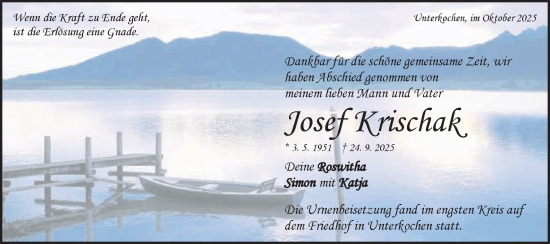 Traueranzeige von Josef Krischak von Schwäbische Post