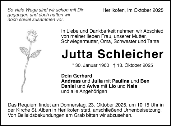 Traueranzeige von Jutta Schleicher von Gmünder Tagespost
