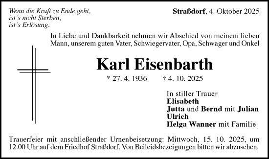 Traueranzeige von Karl Eisenbarth von Gmünder Tagespost