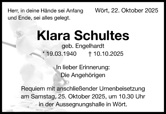 Traueranzeige von Klara Schultes von Schwäbische Post
