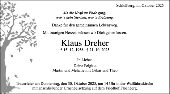 Traueranzeige von Klaus Dreher von Schwäbische Post