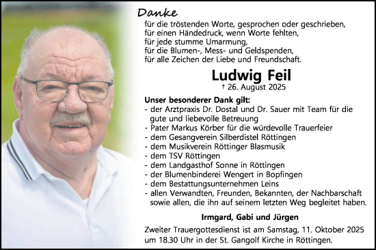 Traueranzeige von Ludwig Feil von Schwäbische Post