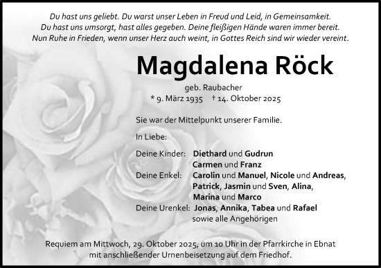 Traueranzeige von Magdalena Röck von Schwäbische Post