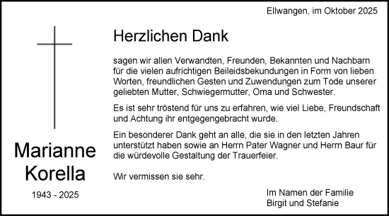 Traueranzeige von Marianne Korella von Schwäbische Post