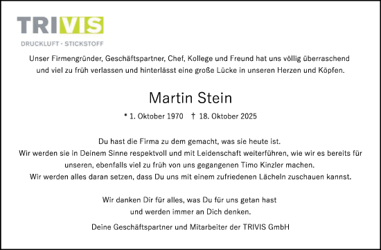 Traueranzeige von Martin Stein von Schwäbische Post