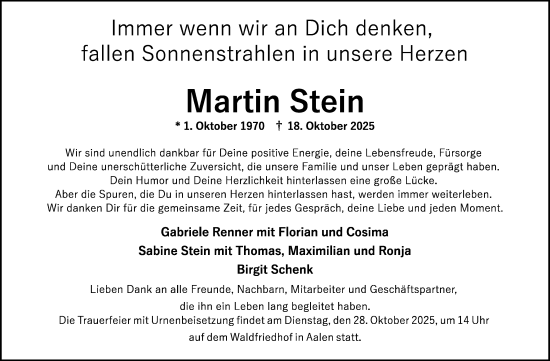 Traueranzeige von Martin Stein von Schwäbische Post