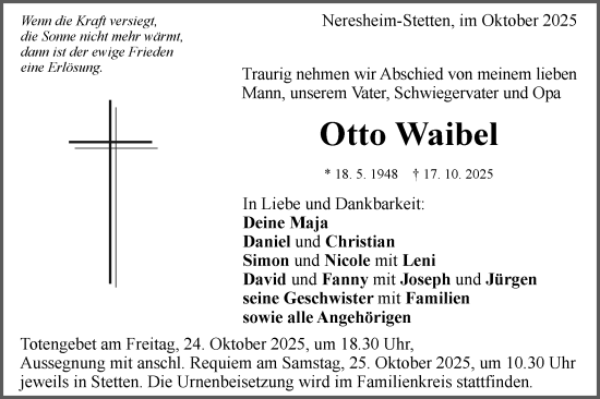 Traueranzeige von Otto Waibel von Schwäbische Post