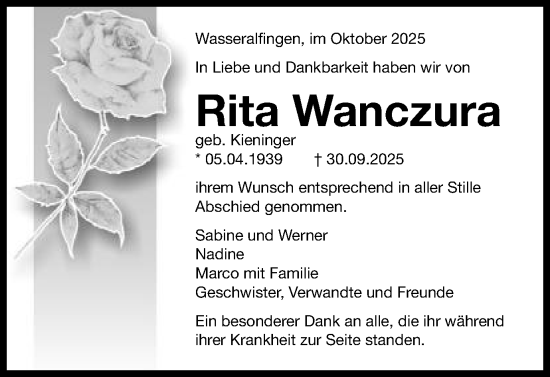 Traueranzeige von Rita Wanczura von Schwäbische Post