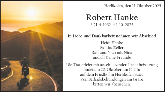 Traueranzeige von Robert Hanke von Gmünder Tagespost