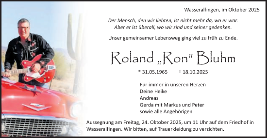Traueranzeige von Roland Bluhm von Schwäbische Post
