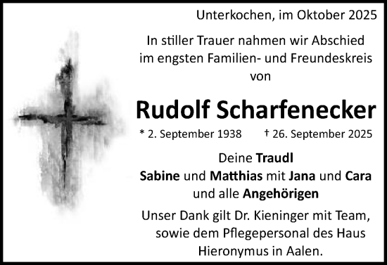 Traueranzeige von Rudolf Scharfenecker von Schwäbische Post