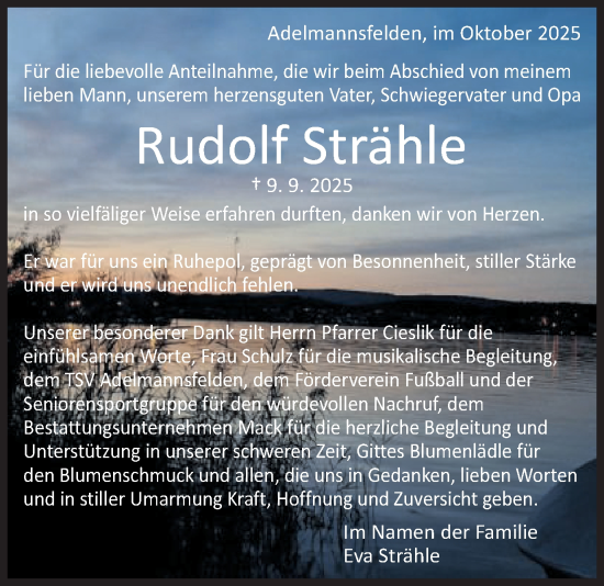 Traueranzeige von Rudolf Strähle von Schwäbische Post