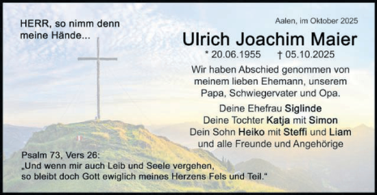 Traueranzeige von Ulrich Joachim Maier von Schwäbische Post