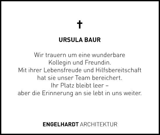 Traueranzeige von Ursula Baur von Gmünder Tagespost