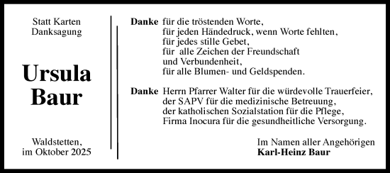 Traueranzeige von Ursula Baur von Gmünder Tagespost