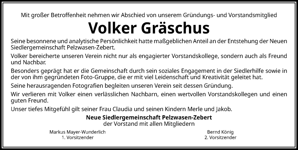  Traueranzeige für Volker Gräschus vom 25.10.2025 aus Schwäbische Post