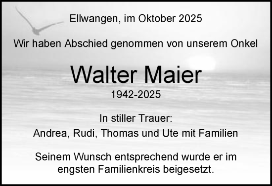 Traueranzeige von Walter Maier von Schwäbische Post