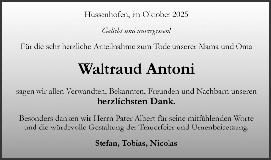 Traueranzeige von Waltraud Antoni von Gmünder Tagespost