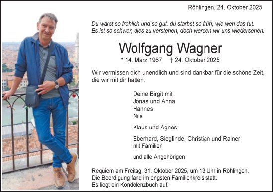 Traueranzeige von Wolfgang Wagner von Schwäbische Post