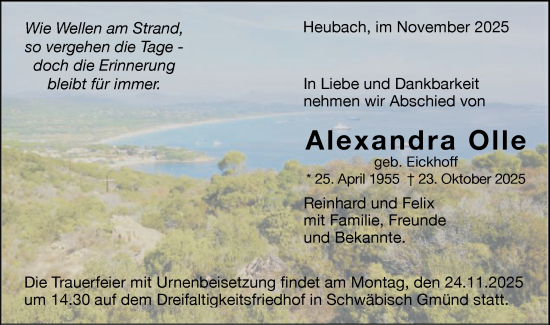 Traueranzeige von Alexandra Olle von Schwäbische Post