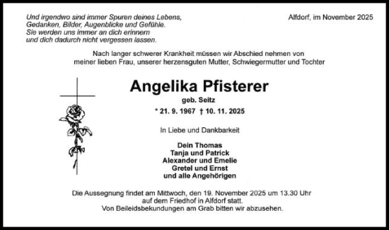 Traueranzeige von Angelika Pfisterer von Gmünder Tagespost