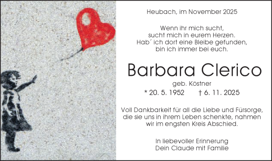 Traueranzeige von Barbara Clerico von Gmünder Tagespost