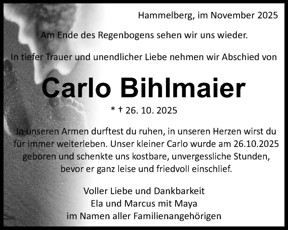  Traueranzeige für Carlo Bihlmaier vom 07.11.2025 aus Schwäbische Post