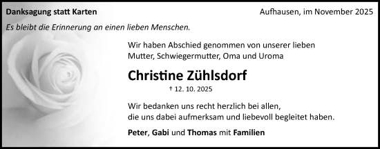 Traueranzeige von Christine Zühlsdorf von Schwäbische Post