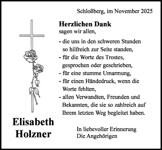 Traueranzeige von Elisabeth Holzner von Schwäbische Post