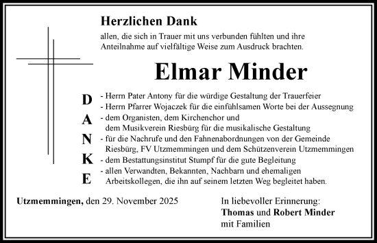 Traueranzeige von Elmar Minder von Schwäbische Post