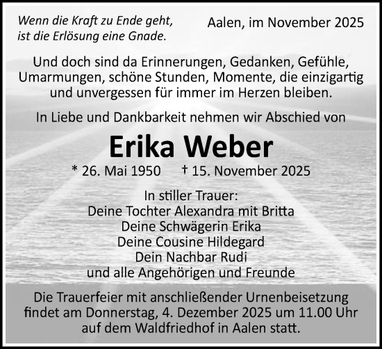 Traueranzeige von Erika Weber von Schwäbische Post