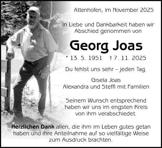 Traueranzeige von Georg Joas von Schwäbische Post