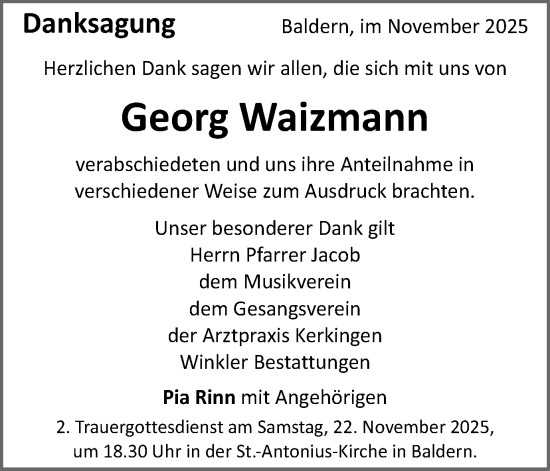 Traueranzeige von Georg Waizmann von Schwäbische Post