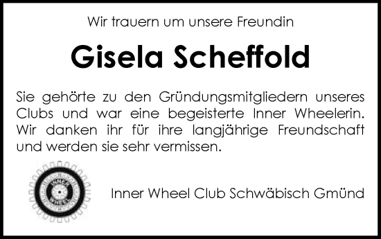 Traueranzeige von Gisela Scheffold von Gmünder Tagespost