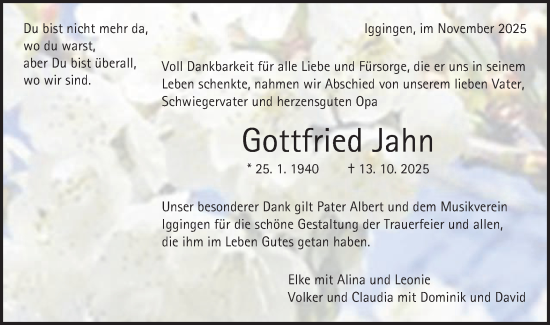 Traueranzeige von Gottfried Jahn von Gmünder Tagespost