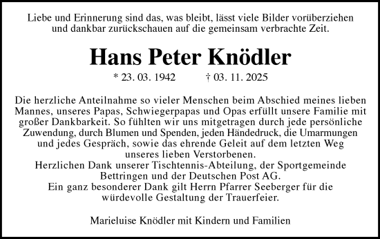 Traueranzeige von Hans Peter Knödler von Gmünder Tagespost